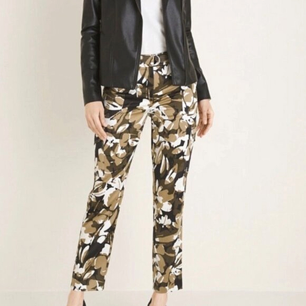 Satin Belted Camo-Floral Cargo Ankle Pants size 000 new